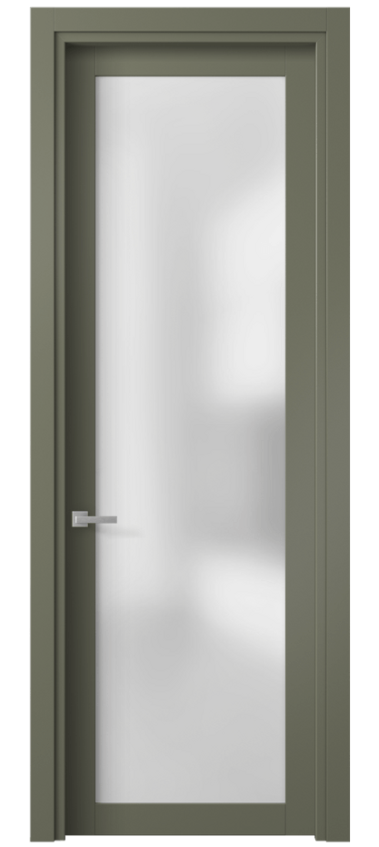 Межкомнатная дверь Планум 2102 Матовый оливковый тёмный Сатинированное стекло Цена 41924 ₽ | Volhovec