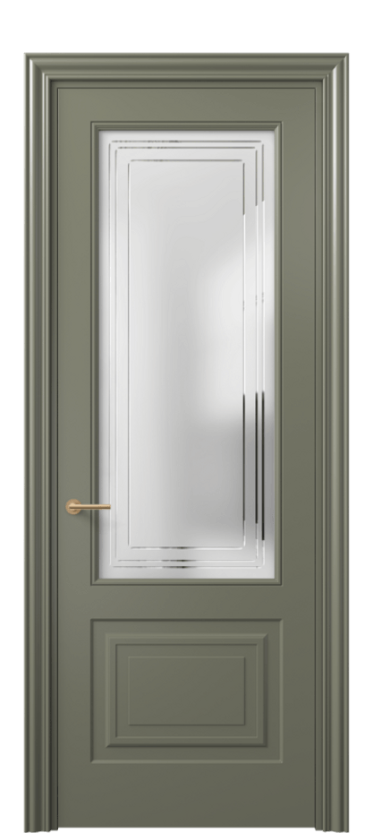 Межкомнатная дверь Маскот 8452 Матовый оливковый тёмный Сатинированное стекло с гравировкой "Грани", триплекс Цена 66824 ₽ | Volhovec
