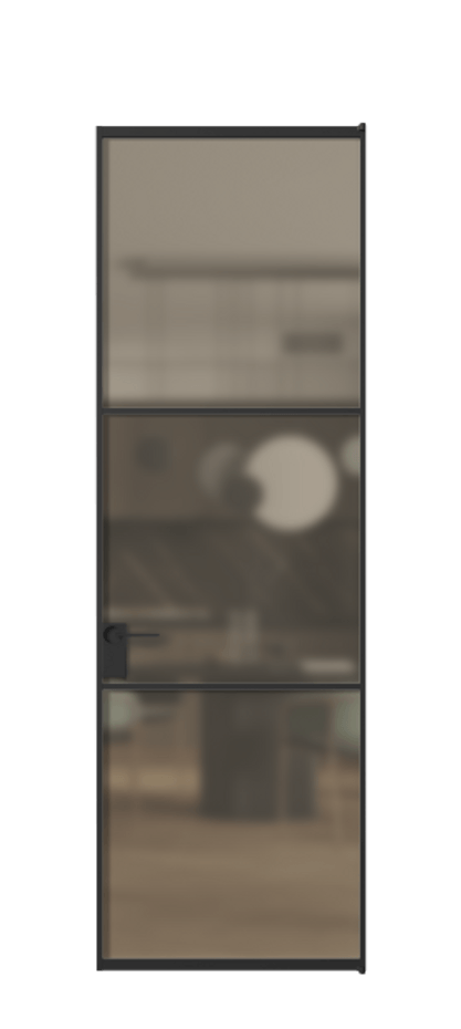 Алюминиевая дверь АЛПЛ040.03 Алюминий Черный Сатинированное бронзовое стекло, триплекс Цена 115420  | Volhovec