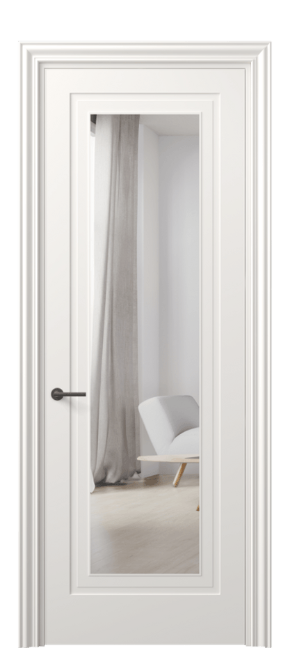 Межкомнатная дверь Mascot 8403 Матовый пудровый белый Двустороннее зеркало, триплекс Цена 66119 ₽ | Volhovec