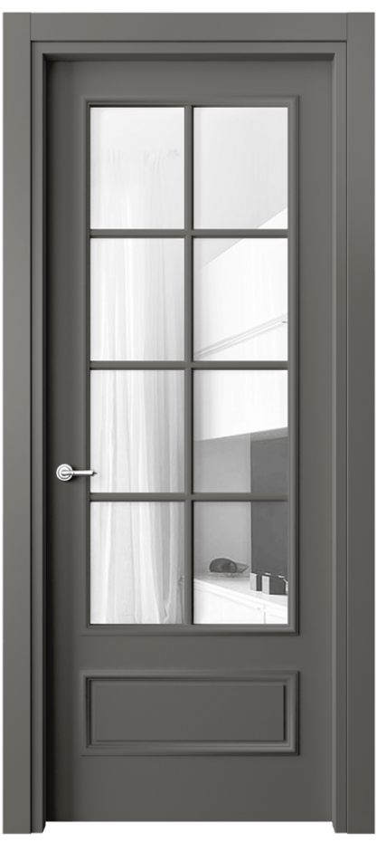 Дверь межкомнатная Paris 8112 Матовый классический серый Прозрачное стекло Гладкий наличник МКЛС Цена 64779 ₽ Наличники уже входят в базовый комплект. Фабрика дверей Волховец 8 (800) 551 43 19 Межкомнатная дверь Paris 8112 Матовый классический серый Прозрачное стекло Цена 64779 ₽| Volhovec