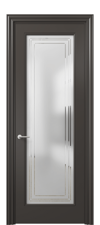 Межкомнатная дверь Mascot 8400 Матовый антрацит Сатинированное стекло с гравировкой "Грани", триплекс Цена 69959 ₽ | Volhovec