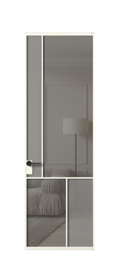 Межкомнатная дверь Mosaic АЛПЛ041.20 Алюминий жемчужный Сатинированное серое стекло, триплекс, 6 мм + Прозрачное серое стекло, триплекс, 6 мм Цена 127772 ₽ | Volhovec