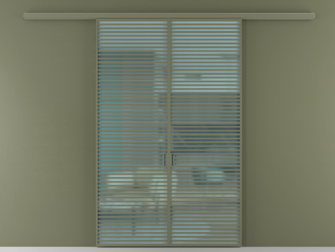 Перегородка Формато вдоль стены 2 створки АЛПР 040.07 Алюминий оливковый тёмный Сатинированное голубое стекло, триплекс Цена 342450 ₽ | Volhovec