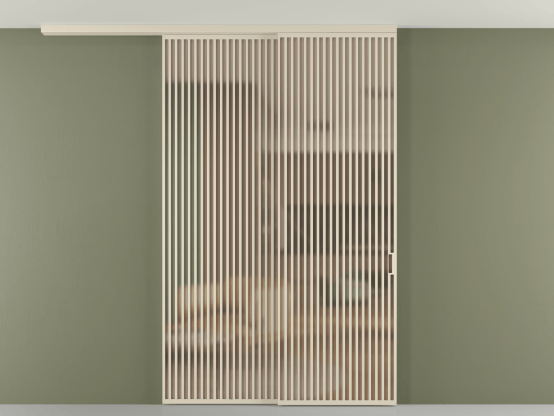 Алюминевая перегородка pv2_2_06_ Алюминий бежево-серый Сатинированное оранжевое стекло, триплекс, 6мм. Цвет Алюминий бежево-серый. Материал Алюминий в эмали. Коллекция Перегородка Formato вдоль стены на потолок 2 створки с синхронным механизмом. Картинка.