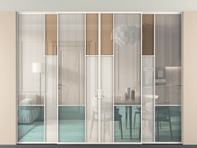 Алюминевая перегородка vntp4_8 Алюминий пудровый белый Четыре стекла. Цвет Алюминий пудровый белый. Материал Алюминий в эмали. Коллекция Перегородка Mosaic внутри проёма скрытое крепление в потолок 4 створки. Картинка.