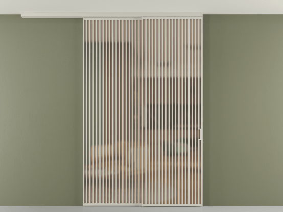 Алюминевая перегородка pv2_2_06_ Алюминий тёплый серый Сатинированное оранжевое стекло, триплекс, 6мм. Цвет Алюминий тёплый серый. Материал Алюминий в эмали. Коллекция Перегородка Formato вдоль стены на потолок 2 створки с синхронным механизмом. Картинка.