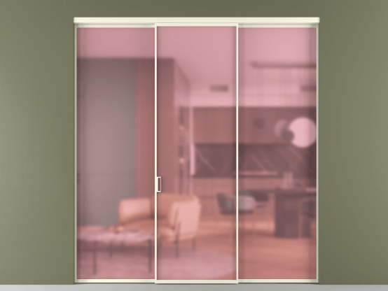 Алюминевая перегородка АЛПР 040.01_АМБ_САТ РОЗ_new. Цвет Алюминий молочно-белый. Материал Алюминий в эмали. Коллекция Перегородка Формато внутри проёма 3 створки. Картинка.