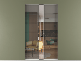 Алюминевая перегородка skr2_04_ Алюминий светло-серый Серый прозрачное. Цвет Алюминий светло-серый. Материал Алюминий в эмали. Коллекция Перегородка Formato скрытый пенал 2 створки. Картинка.