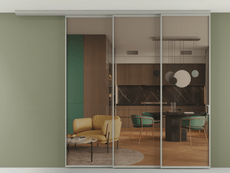 Перегородка Формато вдоль стены на потолок 3 створки с синхронным механизмом